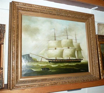 Lot 478 - Three mast ship, oil on board, D Hewitt