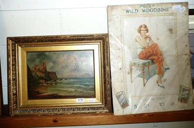 Lot 479 - Scottish oil on board, Alexander Scott label to verso and Wills Wild Woodbine print