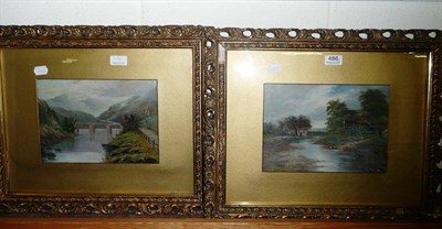 Lot 486 - Pair of oils of river scenes by C Wilson and another of a shepherd on a path by Norman Fisher