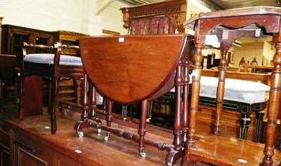 Lot 539 - Copper octagonal topped occasional table, mahogany Sutherland table, painted waste paper bin...