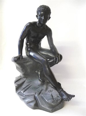 Lot 1164 - Italian School: A Bronze Figure of Mercury, the nude god seated on grey veined marble rocks,...