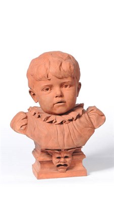 Lot 1165 - Domenico A Tonelli (1889-1920): A Terracotta Portrait Bust of a Little Boy, wearing a ruff, upon an