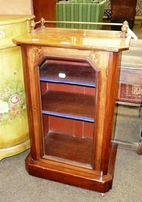 Lot 556 - An inlaid Edwardian music cabinet and a stick back chair (2)