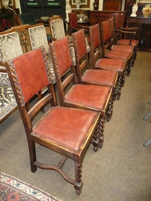 Lot 588 - Set of eight oak barley-twist chairs