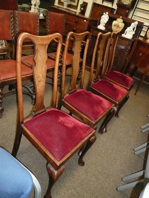 Lot 589 - Set of four Queen Anne style oak dining chairs