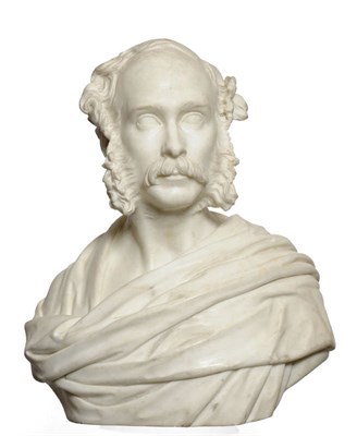 Lot 1169 - John Adam Acton (1830-1910): A Carved White Marble Bust of a Gentleman, with curly hair, walrus...