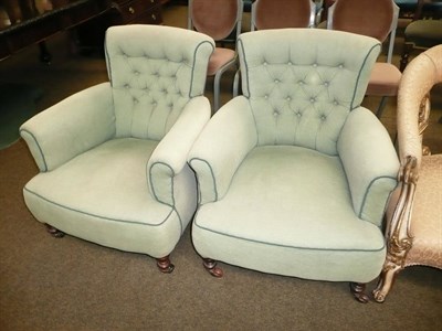 Lot 599 - Pair of Victorian button back easy chairs