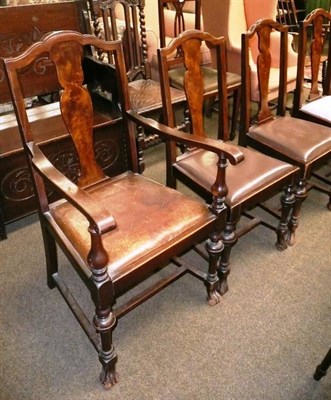 Lot 603 - A set of six (4+2) Queen Anne style mahogany dining chairs