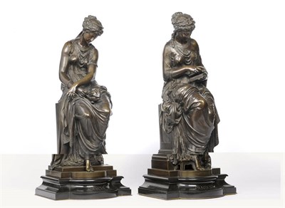 Lot 1172 - After Mathurin Moreau (1822-1912): A Pair of Bronzes of Pandore and Psyche, circa 1870, Pandore...