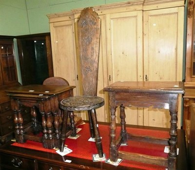 Lot 641 - Nest of oak tables each stamped '2805W', an oak stool and a spinning chair