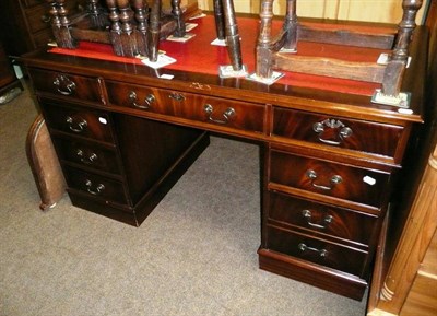 Lot 642 - Reproduction mahogany twin pedestal desk