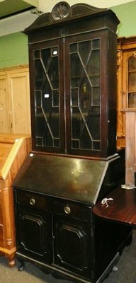 Lot 644 - Glazed oak bureau bookcase