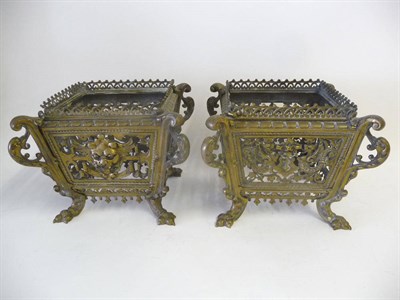 Lot 1175 - A Pair of Gilt Brass Jardiniere Stands, circa 1870, of slightly tapered square section, with...