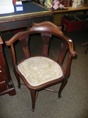 Lot 672 - Edwardian inlaid mahogany corner chair and a carved mahogany corner chair