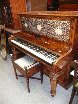 Lot 710 - J & J Hopkinsons, London, a figured walnut cased upright piano and a mahogany piano stool