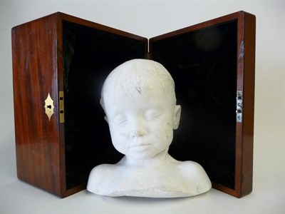 Lot 1184 - A Plaster Cast Child's Life Mask, circa 1820-50, full head, 24cm high, contained in a green...