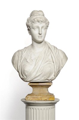 Lot 1186 - A Late 19th Century Carved White Marble Bust of a Lady, her coiffured hair in a bun, gazing...