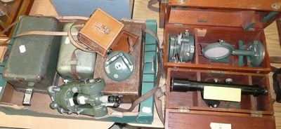 Lot 1013 - Seven Surveying Instruments, including a Hilger & Watts theodolite with grey enamelled body, in...