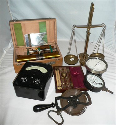 Lot 1015 - Mixed Instruments, including a lacquered brass chondrometer, in fitted case, a brass beam scale...