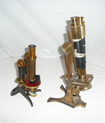 Lot 1017 - A 19th Century Lacquered Brass Binocular Compound Microscope, with rack & pinion focusing,...