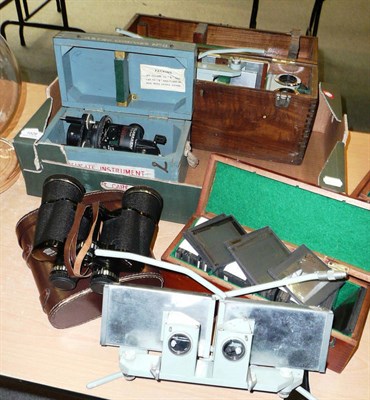 Lot 1028 - Five Optical Instruments, comprising a surveyors grey enamelled stereo viewer, with Kershaw...