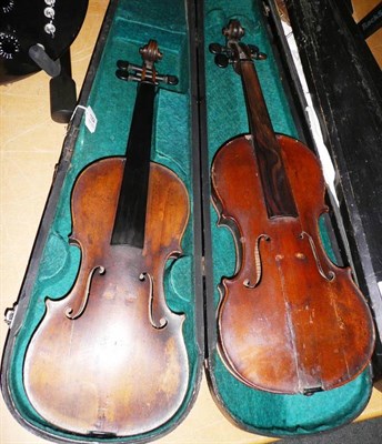 Lot 1054 - A 19th Century German Violin, no label, with 364mm one piece back, ebony tuning pegs, in pine...