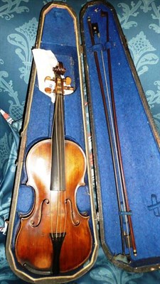 Lot 1056 - A 19th Century German Violin, no label, with 357cm two piece back, boxwood tuning pegs,...