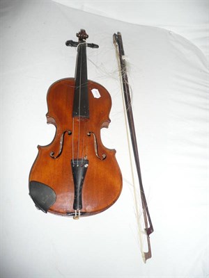 Lot 1057 - A 19th Century English Violin, no label, with 358mm two piece back, ebony tuning pegs, chin...