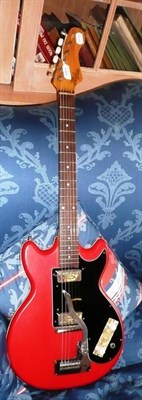 Lot 1081 - A Hofner Double Cut Away Electric Guitar, with maple neck, rosewood fingerboard, red composite...