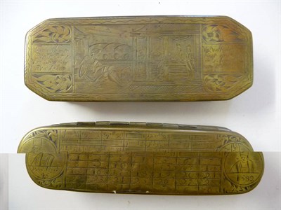 Lot 1195 - A Dutch Brass Tobacco Box, 18th century, octagonal, the lid, sides and base engraved with...