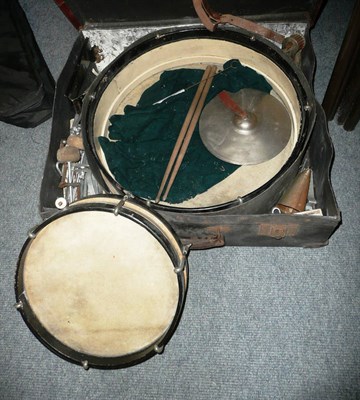 Lot 1094 - A Small Jedson Drum Kit, comprising a 50cm gong drum, 30cm side drum, two 23cm nickel silver...