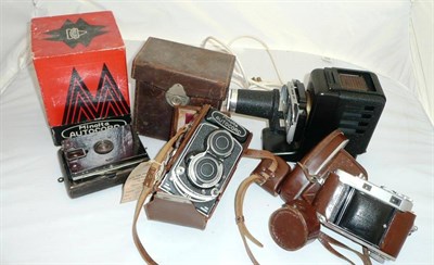 Lot 1126 - Three Cameras - Kodak Retina IIc in leather case, C.P.Goerz Tenax No.206814 strut type plate...