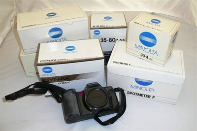 Lot 1130 - Boxed Minolta Dynax 8000i Camera and Accessories, including Spotmeter F, lenses - AF 70-210, AF 50
