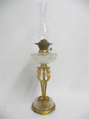 Lot 1201 - A Cut Glass and Gilt Bronze Mounted Table Oil Lamp, F & C Osler, late 19th century, the...