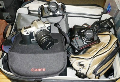 Lot 1162 - A Collection of Cameras and Accessories, including Nikon F-301, Nikon FM-2, Pentax ME Super,...