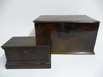 Lot 1204 - A Boarded Oak Small Deed Box, circa 1700, rectangular, with ogee moulded edge, simple lockplate and