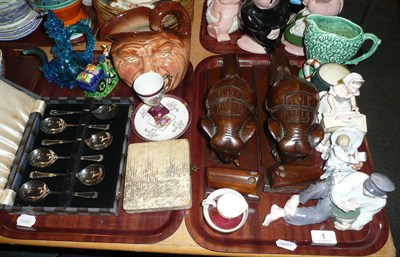 Lot 1 - Assorted ceramics including Lladro, set of sterling silver and enamel cocktail sticks, etc
