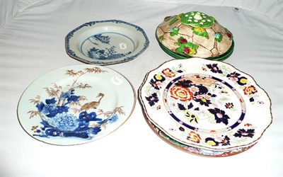 Lot 4 - Three 18th century Chinese plates, Cantonese plate, Cabbage ware plates, etc