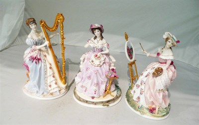 Lot 10 - Three Royal Worcester figures 'The Graceful Arts' - Music, Painting and Embroidery