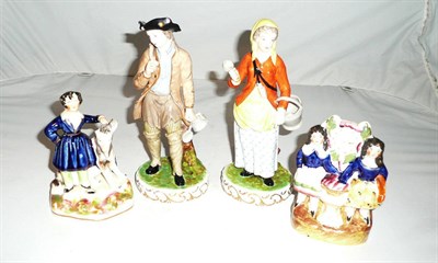 Lot 14 - Pair of Stevens & Hancock Derby figures and a pair of Staffordshire figures
