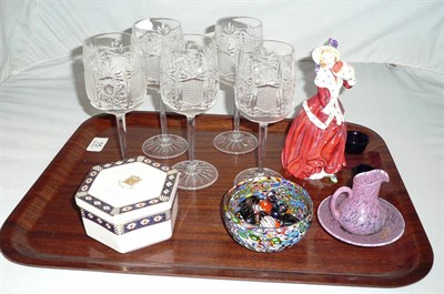 Lot 15 - Doulton figure, glassware and Royal Crown Derby 'House of Lords' box