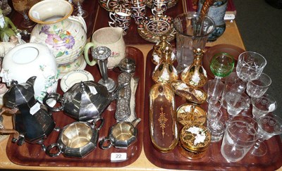 Lot 22 - Flower-encrusted porcelain vase, Bohemian dressing table set, EPBM tea set, silver-backed...
