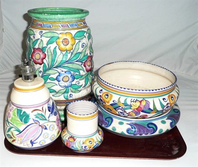 Lot 32 - Charlotte Rhead vase and four items of Poole
