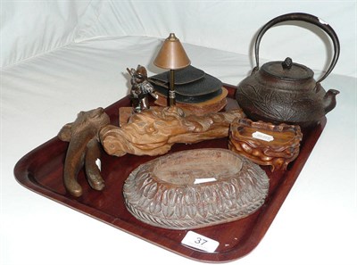 Lot 37 - Japanese iron kettle, nutcrackers, stands, etc