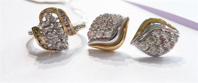 Lot 46 - A diamond cluster ring and a pair of earrings