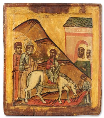 Lot 1218 - An Icon: The Entry into Jerusalem, North-Western Macedonia,  probably 16th/17th century, painted in