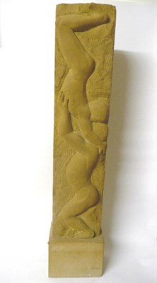 Lot 1231 - Ian Taylor (Contemporary): A Carved Sandstone Sculpture, as a rectangular section stelae, worked in