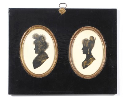 Lot 1234 - Attributed to Mrs Edward Smith: Two Ladies, early 19th century, cut-out and black painted with gold