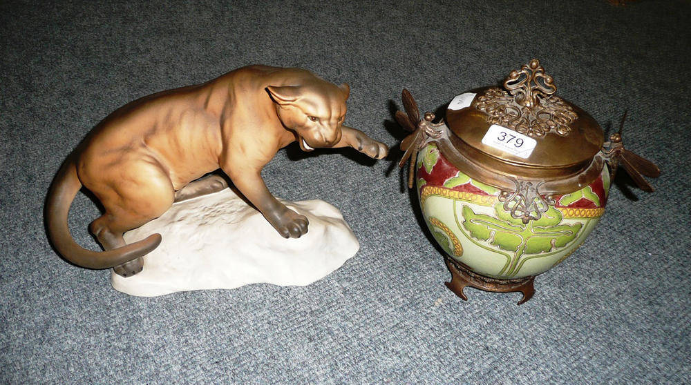 Lot 379 - A Beswick matt glazed figure of a puma, 1702 and a modern jar and cover