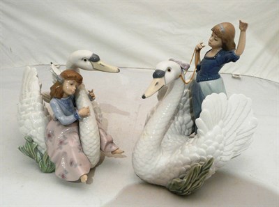 Lot 13 - Pair of Lladro figures - girls with swans